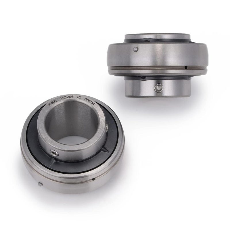 Xike 2 Pcs Chrome Steel UC206 Bore 30mm Insert Ball Bearings, with Sealed and Set Screw, Fits P206/F206/FL206/T206/PA206/FA206/FB206 and More Bearing Housings. - Image 1